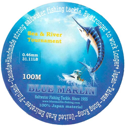 фото Рыболовная леска 300 метров d0.46мм 14.1кг (31.11lb) прозрачная. для морской/речной рыбалки. blue marlin