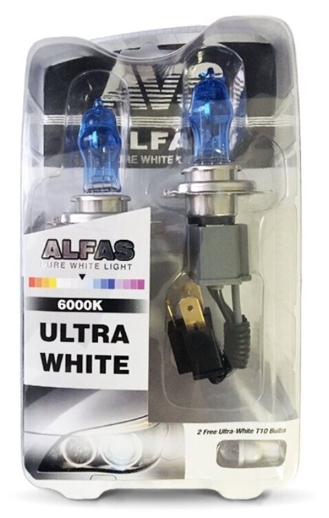 Лампа автомобильная газонаполненная AVS Alfas Pure White Light A07244S H4 12V 75/85W + 2 T10 P43t