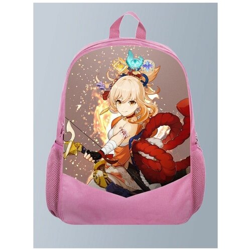 Розовый рюкзак с принтом игры Геншин Genshin impact, Ёимия, фэнтази, рпг - 3