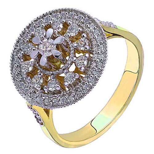 Кольцо Юверос, желтое золото, 585 проба, бриллиант, размер 17.5, белый