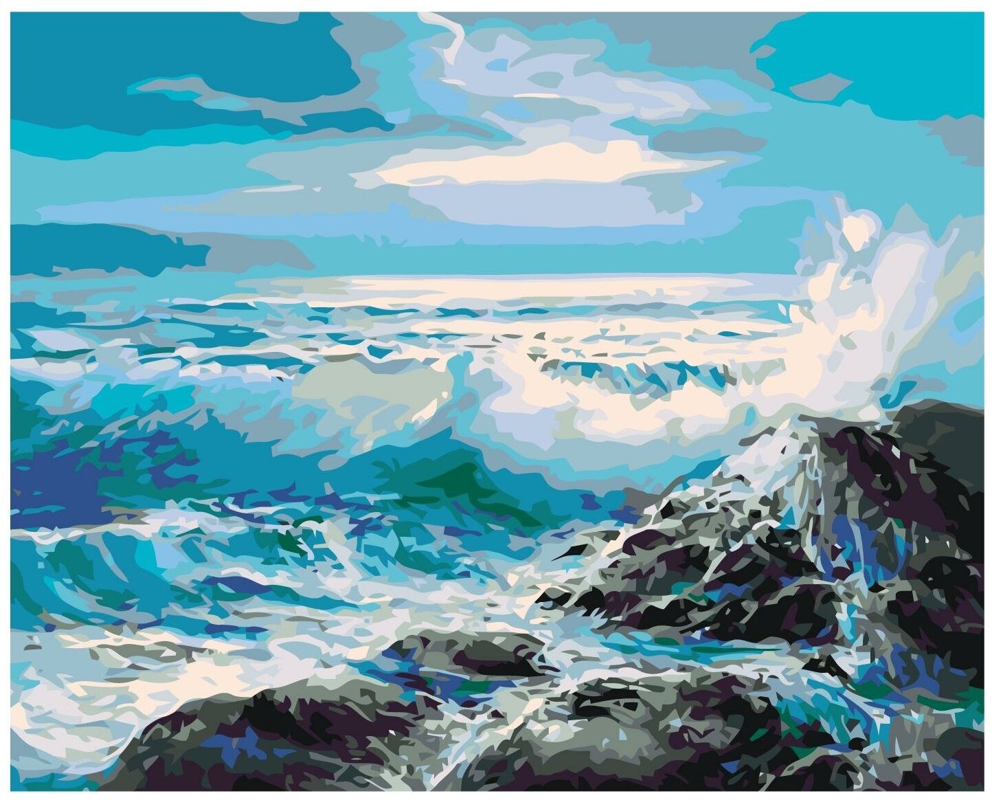 Голубые волны Раскраска картина по номерам на холсте