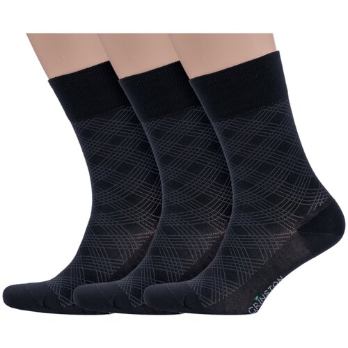 фото Комплект из 3 пар мужских носков grinston socks (pingons) из мерсеризованного хлопка черные, размер 25