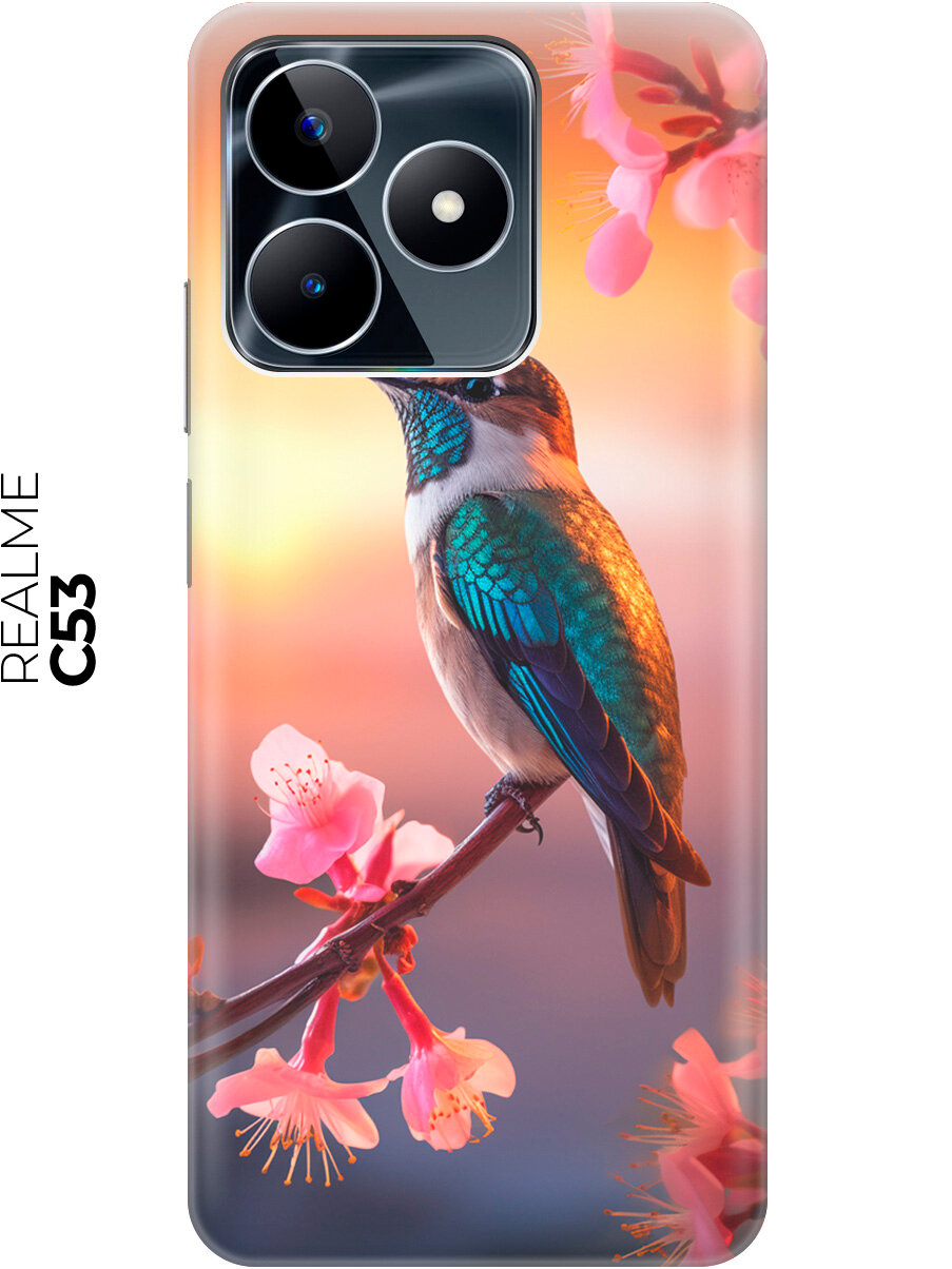 Силиконовый чехол на Realme C53 / C51 / Рилми С53 / С51 с рисунком "Птичка на закате"