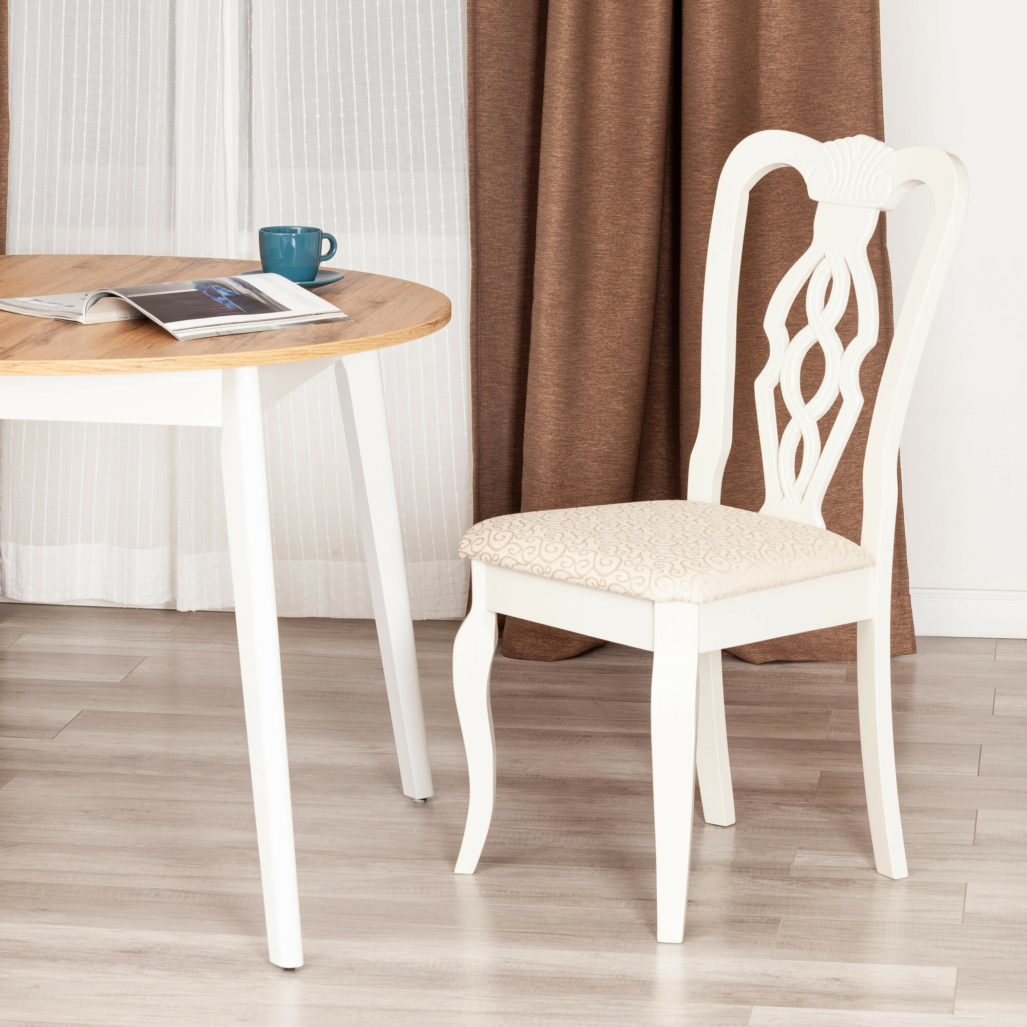 фото Комплект стульев со спинкой для кухни с мягким сиденьем TetChair Aphrodite, массив, ткань кремовая с рисунком