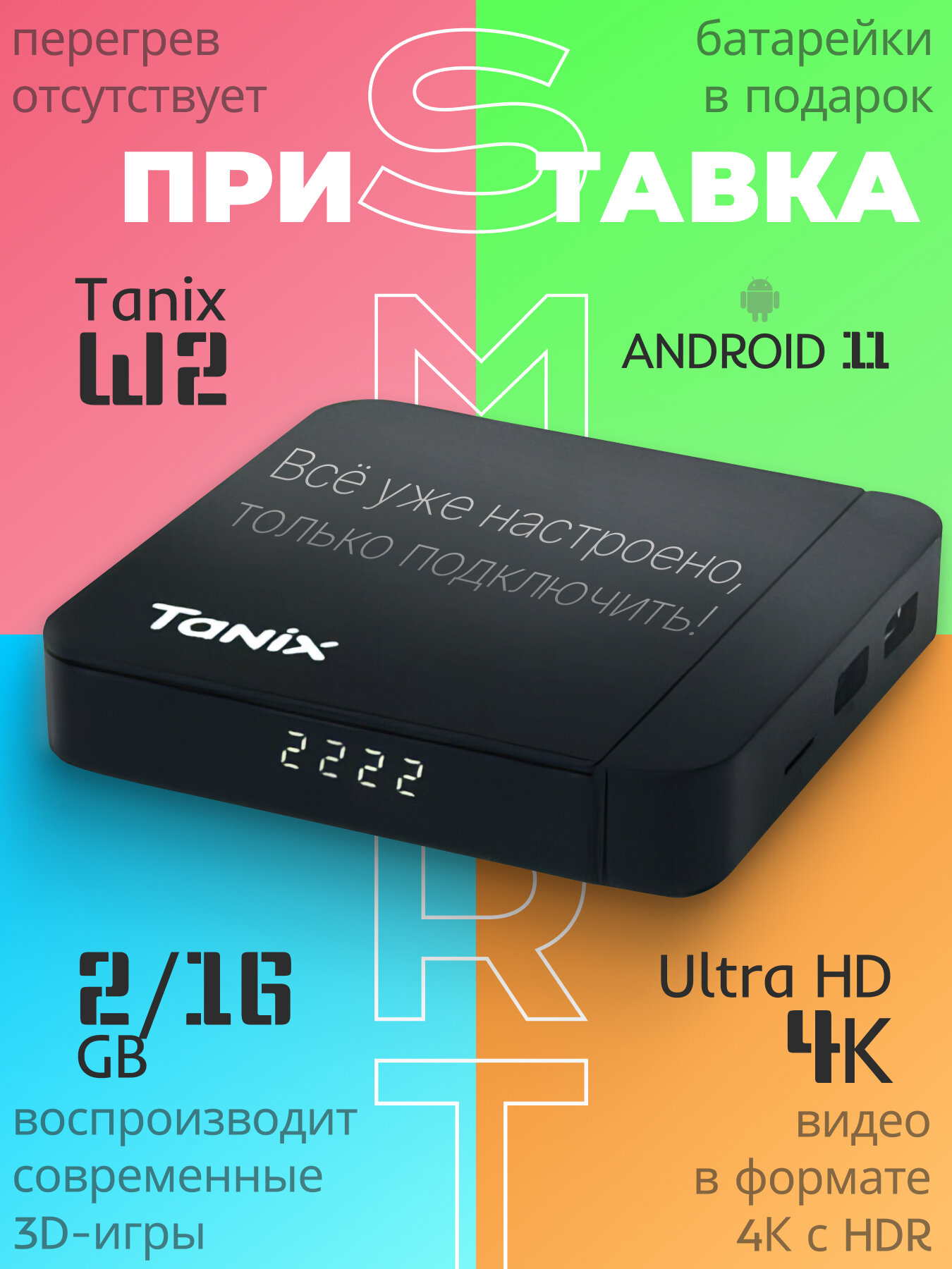 Смарт приставка Tanix с 2 Гб оперативной памяти и 16 Гб встроенной памяти, Android 11 TV c установленными приложениями