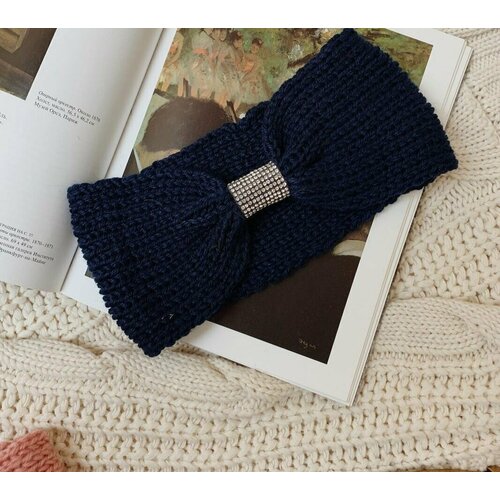 Вязанная повязка на голову с бантом синий 705₽