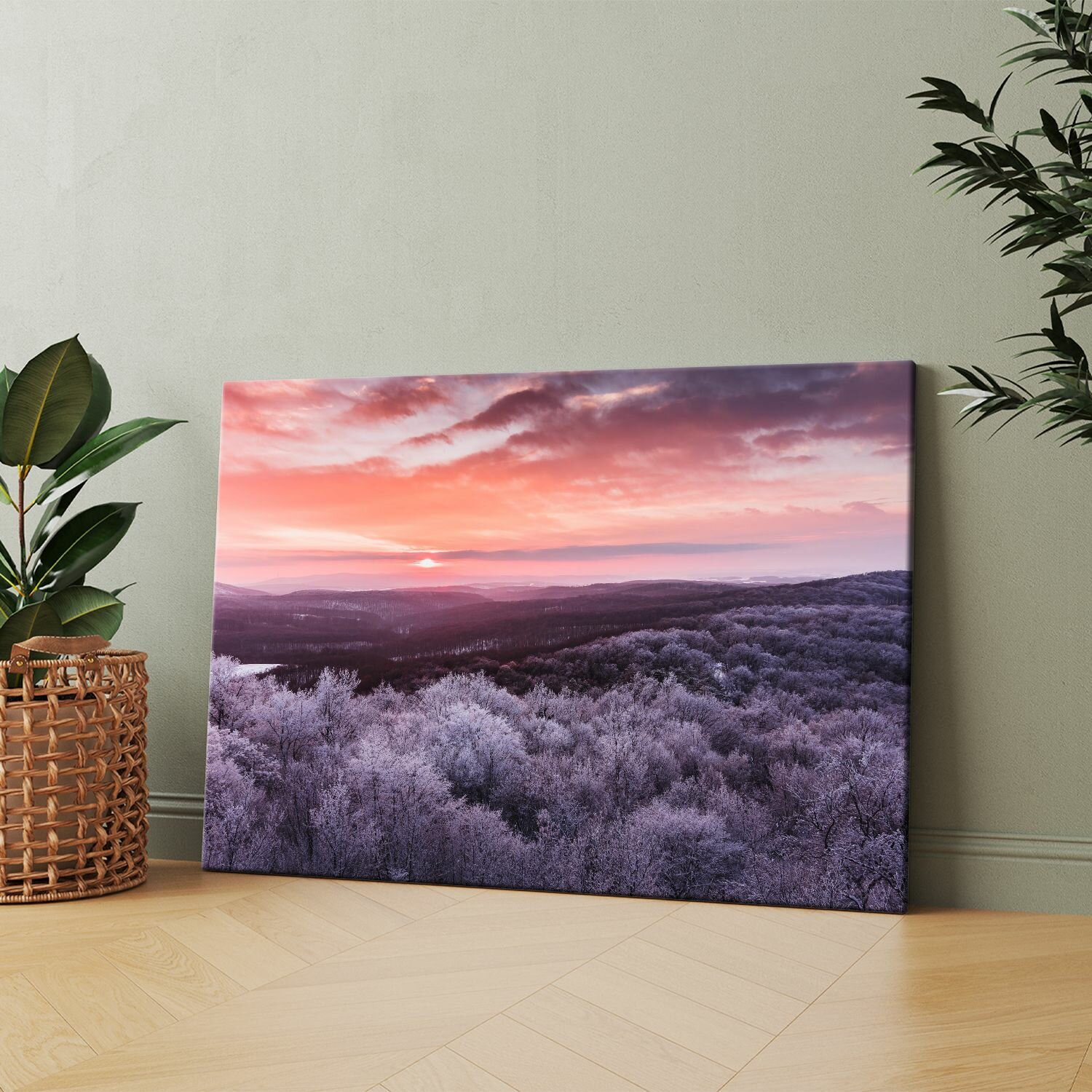 Картина на холсте (Зимний рассвет панорама природы) 30x40 см. Интерьерная, на стену.