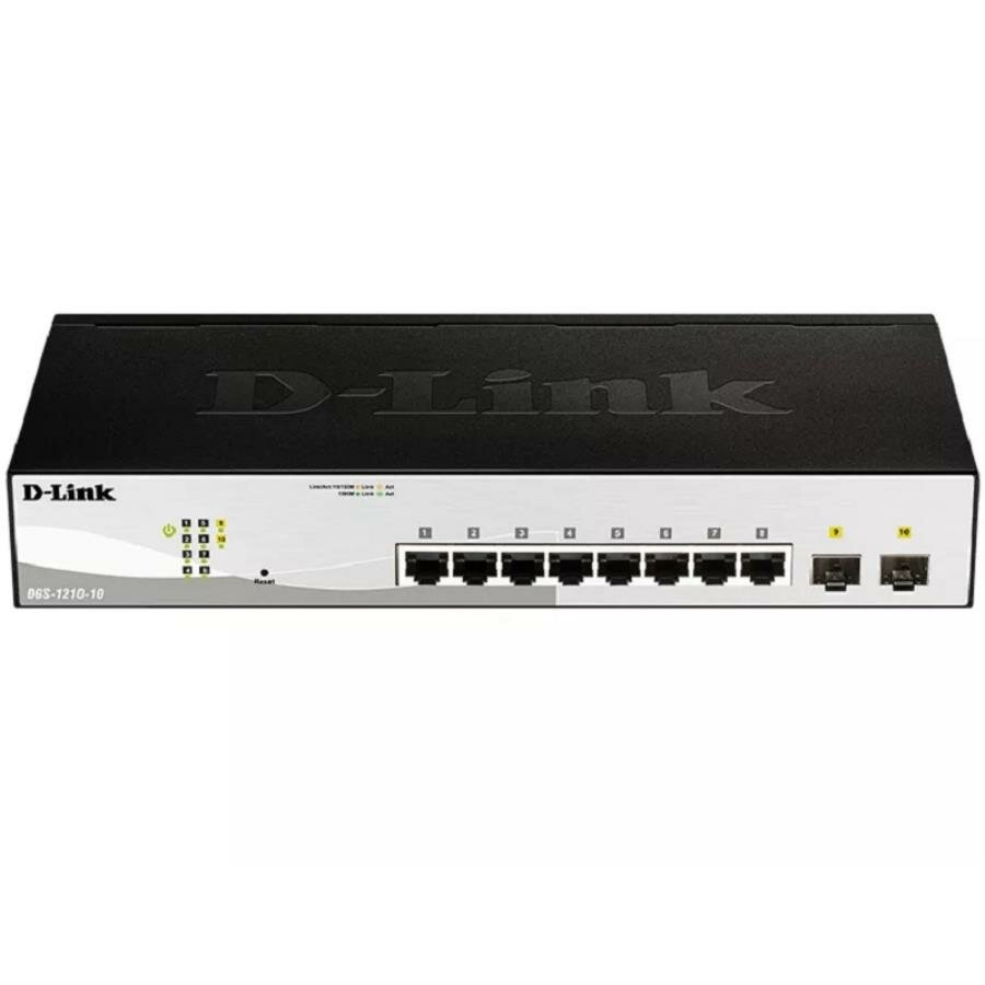 D-Link DGS-1210-10/F1A управляемый коммутатор 8 портов 10/100/1000Base-T и 2 порта 1000Base-X SFP