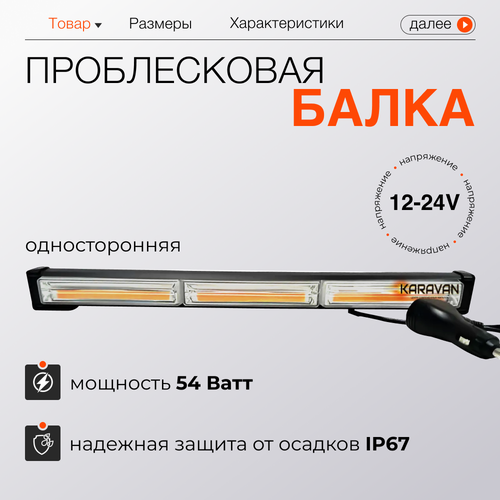 Светодиодная проблесковая балка на крышу 3 секции односторонняя панель 45 см 2690₽