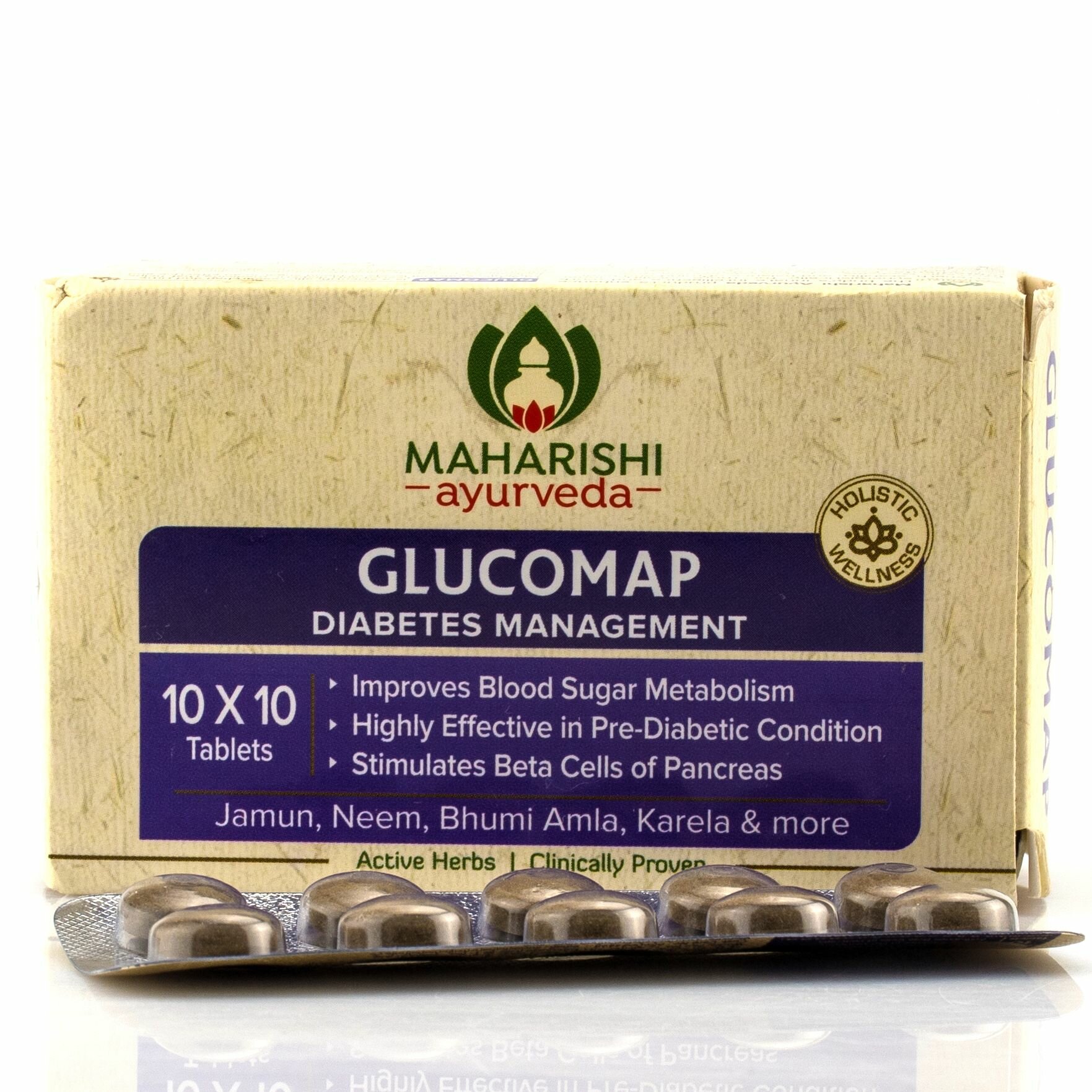 Изображение Глюкомап Махариши (Glucomap Maharishi) для лечения сахарного диабета, 100 таб.