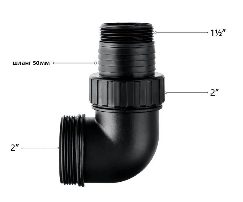 Патрубок для насоса дренажного 2" M50 (2 дюйма) / отвод / соединитель для дренажного насоса