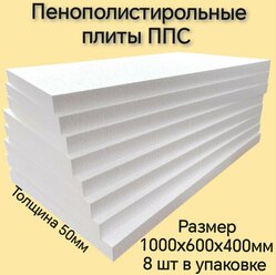 Плиты пенополистирольные ППС-10, 8 кг/куб.м, утеплитель пенопласт
