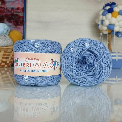 Пряжа MALIK HOBBY Колибри макси королевские пайетки, голубой с прозрачн. пайет. - 198, 100% хлопок, 1 моток, 50 г, 125 м.