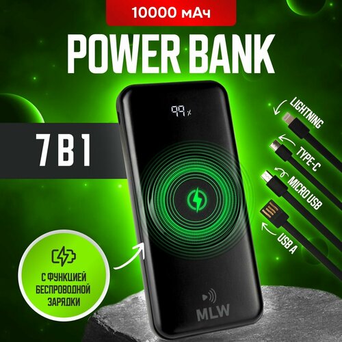 Повербанк MilWorks на 30 000 мАч с быстрой зарядкой нескольких устройств. 7в1 мощный, универсальный, портативный, черный