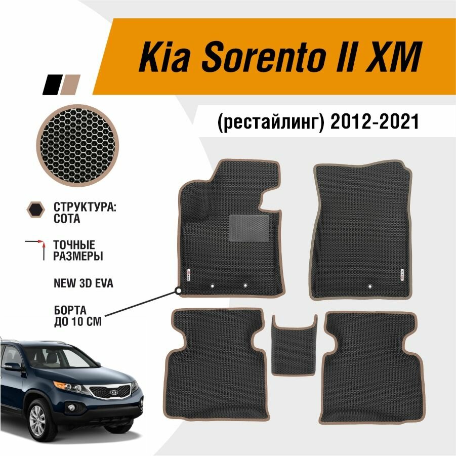 Коврики Ева автомобильные Kia Sorento 2 рестайлинг 2012-2021 EVA ЭВА с бортами