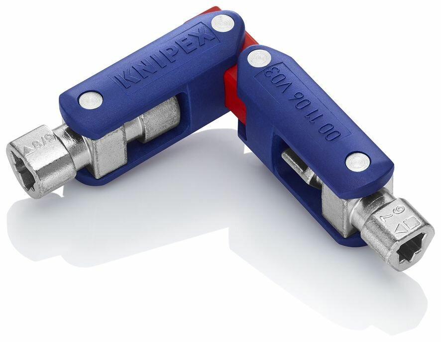 Ключ KNIPEX DoubleJoint для стандартных шкафов, "квадрат": 5 - 8 мм, "треугольник"7 - 9 мм, "двойная бородка"3 - 5 мм — фото 1