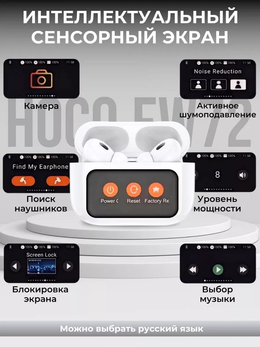 Беспроводные наушники Hoco EW72 с шумоподавлением в кейсе с сенсорным экраном белые — фото 1