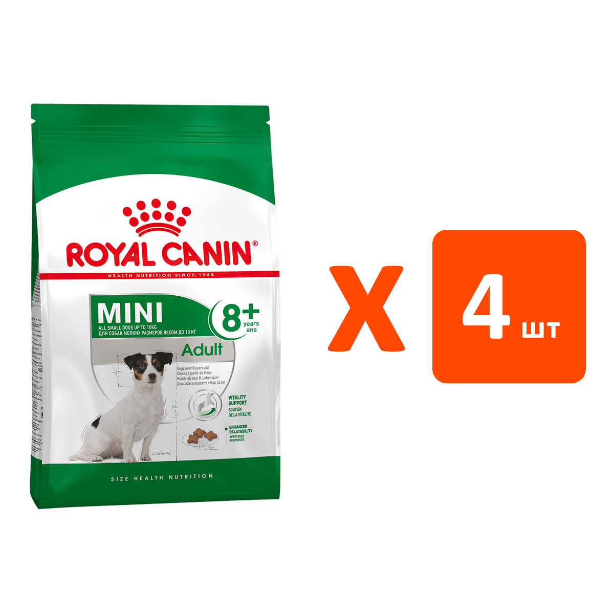 ROYAL CANIN MINI ADULT 8+ для пожилых собак маленьких пород старше 8 лет (4 кг х 4 шт)