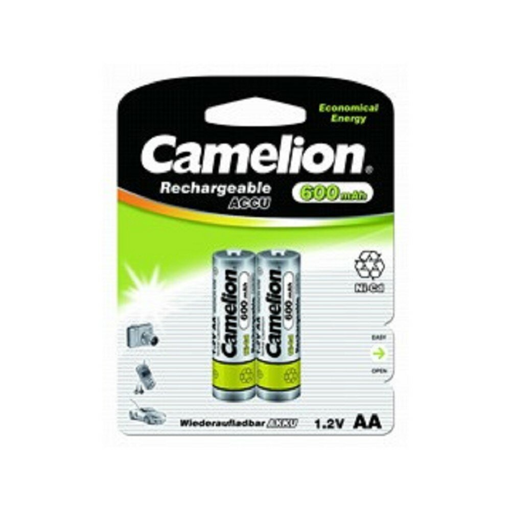 Camelion Аккумулятор AA- 600mAh Ni-Cd BL-2 NC-AA600BP2, аккумулятор,1.2В