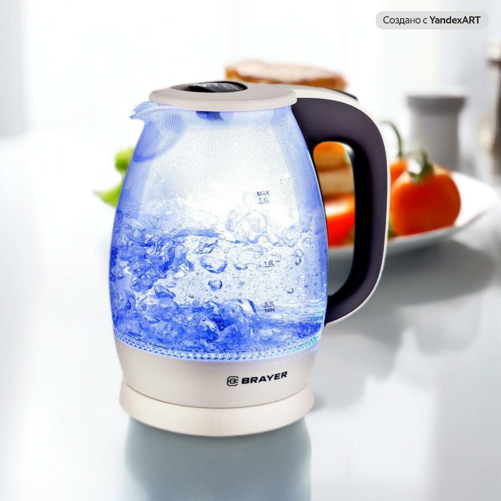 Чайник электрический BRAYER BR1045BN, 2200 Вт, 1,8 л, высококачественное стекло, моющийся фильтр,поворотное основание
