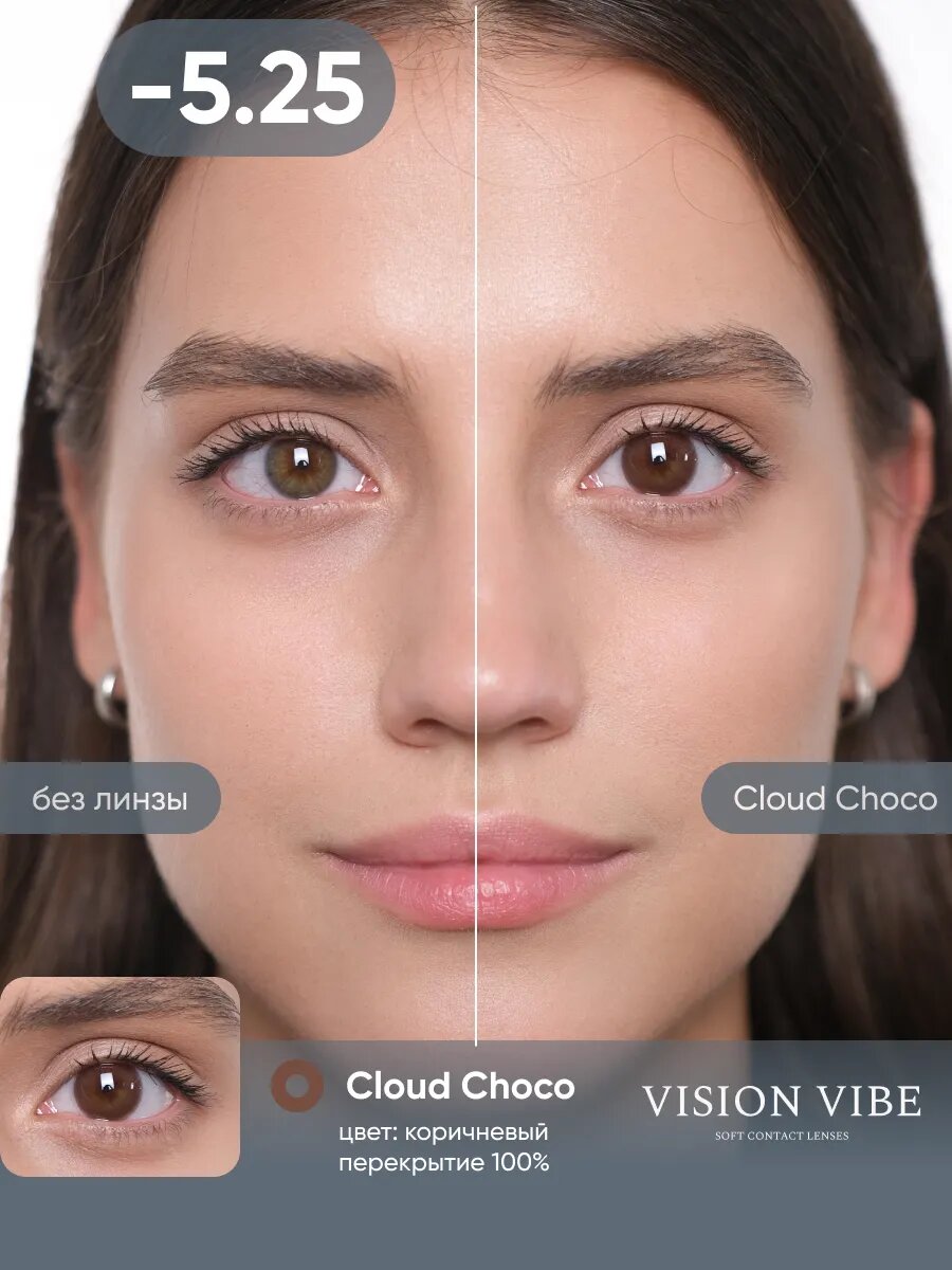 Цветные контактные карие линзы Cloud Choco -5.25 гидрогелевые