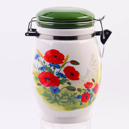 Банка для сыпучих 900мл Цветущие Маки доломит/металл LR 60278 KSMB-60278