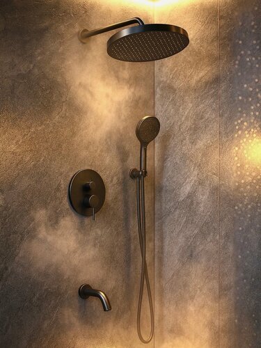 Изображение товара Душевая система с тропическим душем и смесителем скрытого монтажа, черная матовая