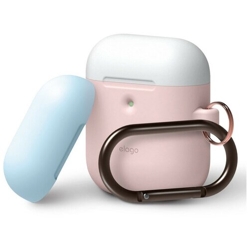 фото Чехол elago a2 wireless silicone duo hang case для airpods 2gn розовый (белая/голубая pastel blue крышки)