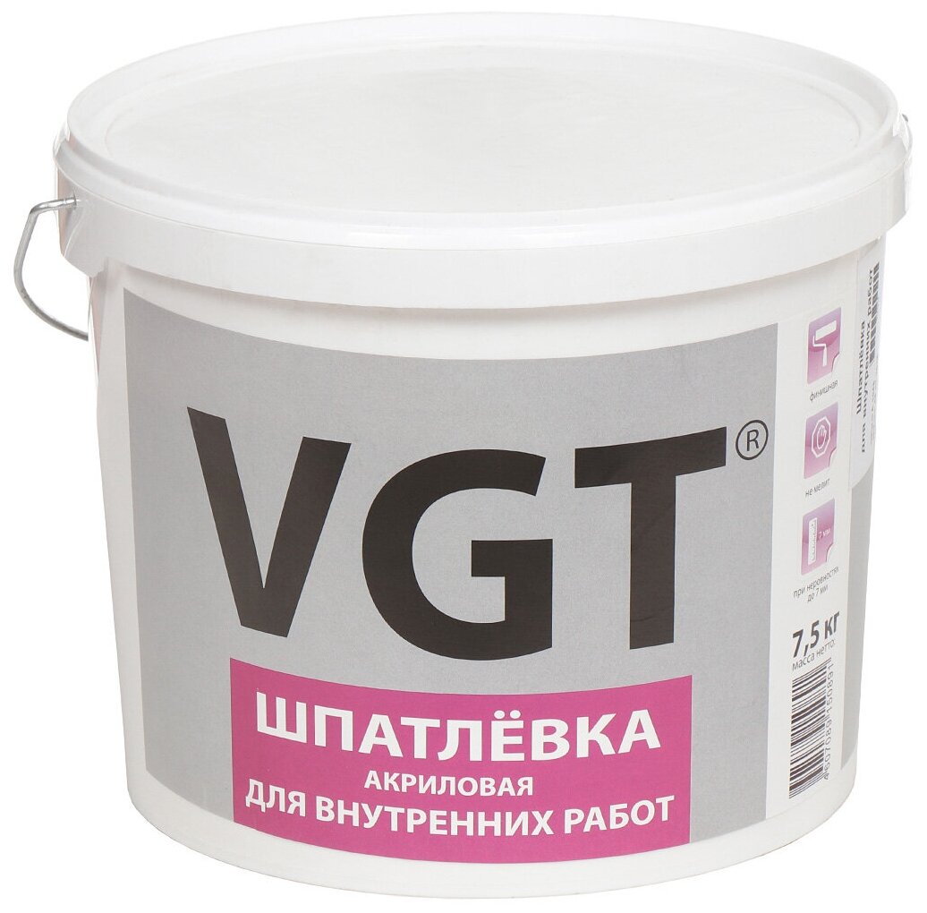 Шпатлевка VGT, акриловая, для внутренних работ, 7.5 кг