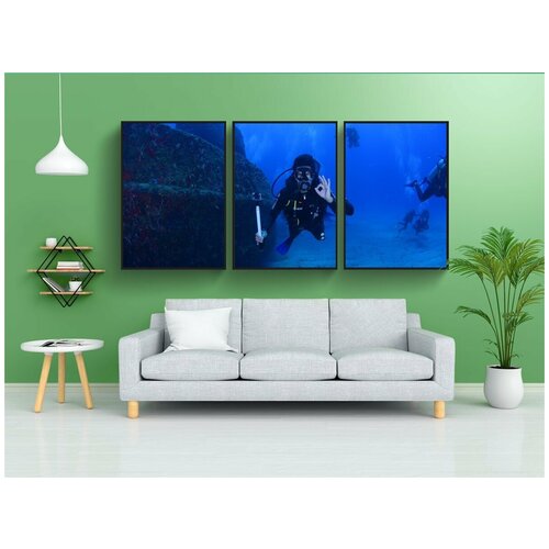 фото Набор модулных постеров для интерьера "нырять, синий, ныряя глубоко" 60x90 см. в тубусе, без рамки lotsprints