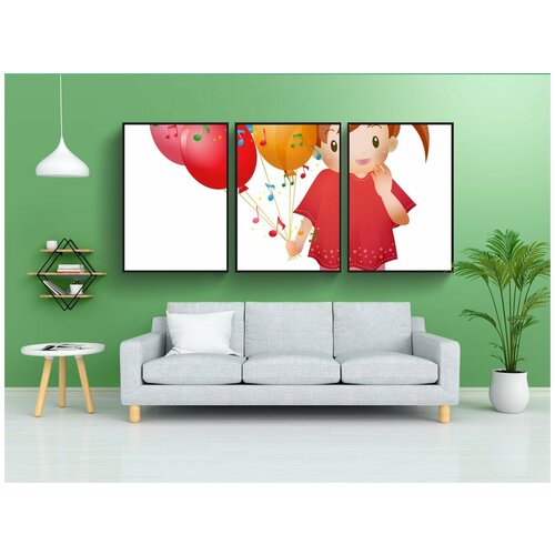 фото Модульный постер "малышка, надувные шарики, ребенок" 180x90 см. из 3х частей в тубусе, без рамки lotsprints