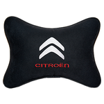 Автомобильная подушка на подголовник алькантара Black с логотипом автомобиля CITROEN - изображение
