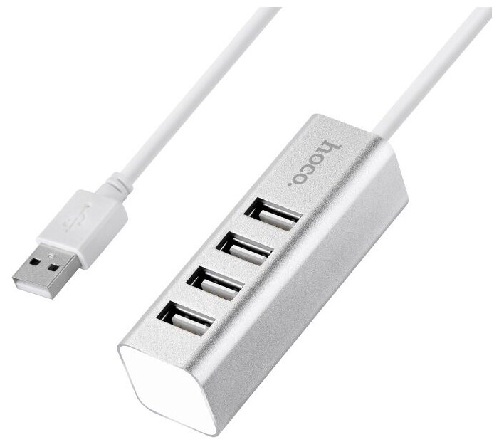 Разветвитель USB Hoco HB1 Silver хаб - концентратор 4 порта USB2.0 линейка - серебристый