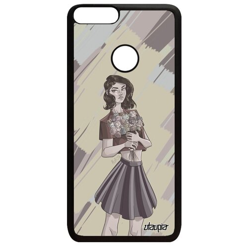 фото Противоударный чехол на мобильный // huawei p smart 2018 // "девушка и цветы" дизайн манга, utaupia, серый