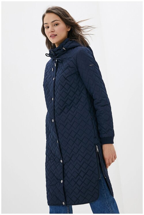 Куртка  Baon, демисезон/зима, средней длины, силуэт прямой, водонепроницаемая, карманы, капюшон, манжеты, съемный капюшон, стеганая, размер 44, синий
