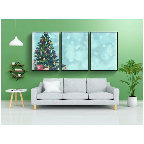 фото Набор модулных постеров для интерьера "рождество, подарки, рождественская елка" 60x90 см. в тубусе, без рамки lotsprints
