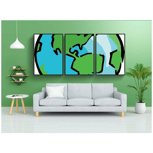 фото Набор модулных постеров для интерьера "глобус, земля, зеленый" 60x90 см. в тубусе, без рамки lotsprints