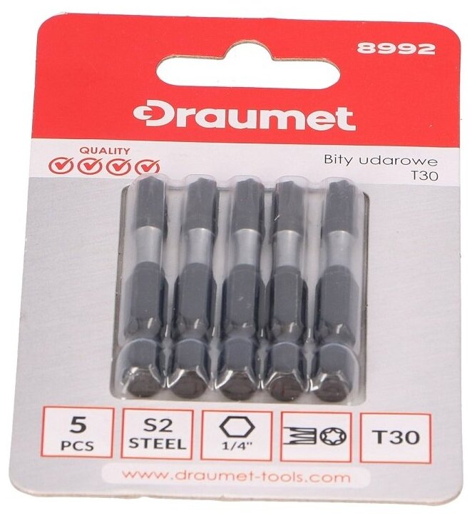 Бита DRAUMET ударная TORX T30 50 мм 5 штук — фото 1