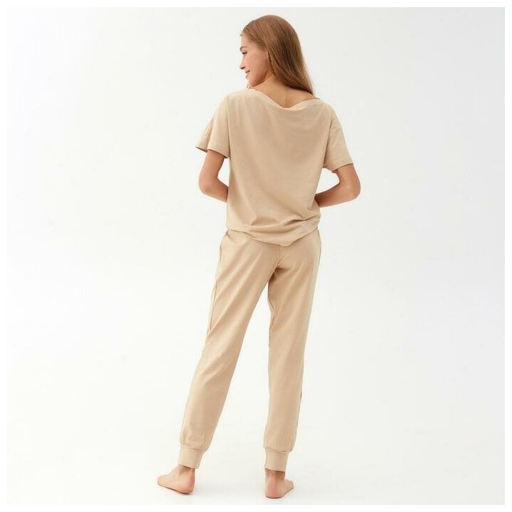Комплект женский (футболка, брюки) MINAKU: Home comfort цвет бежевый, р-р 60 7136178 - фотография № 3