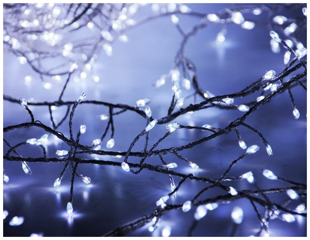 Электрогирлянда фейерверк (роса), 480 холодных белых mini-LED огней, 4.8+5 м, серебряная проволока, уличная, Koopman International AX8717240