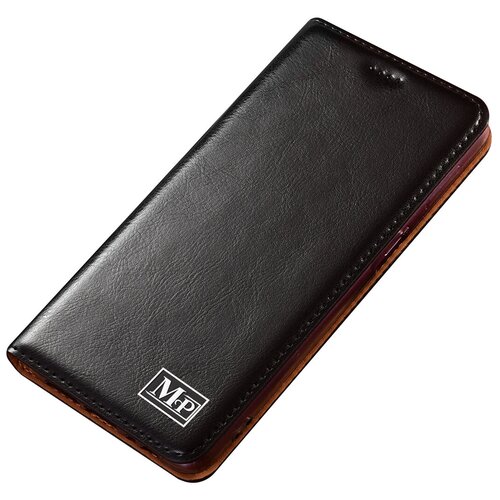 фото Чехол-книжка mypads premium для xiaomi redmi 9 из качественной натуральной мраморной кожи буйвола прошитый элегантной прострочкой черный с магнитной крышкой