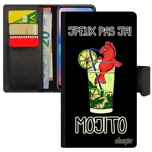 фото Противоударный чехол-книжка на смартфон // iphone se 2020 // "не могу - у меня мохито!" картинка комикс, utaupia, черный