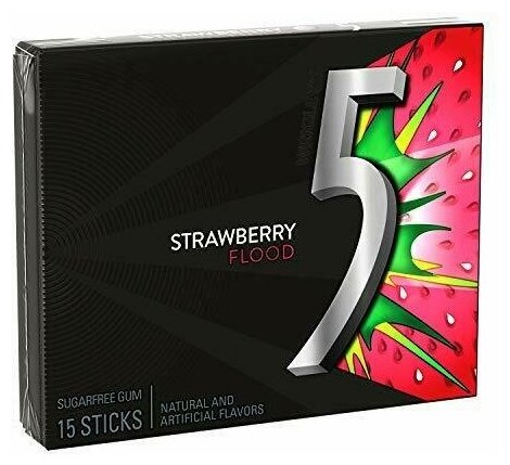 Жевательная резинка Wrigley's 5 Five STRAWBERRY FLOOD 15 пл. (США) - фотография № 1