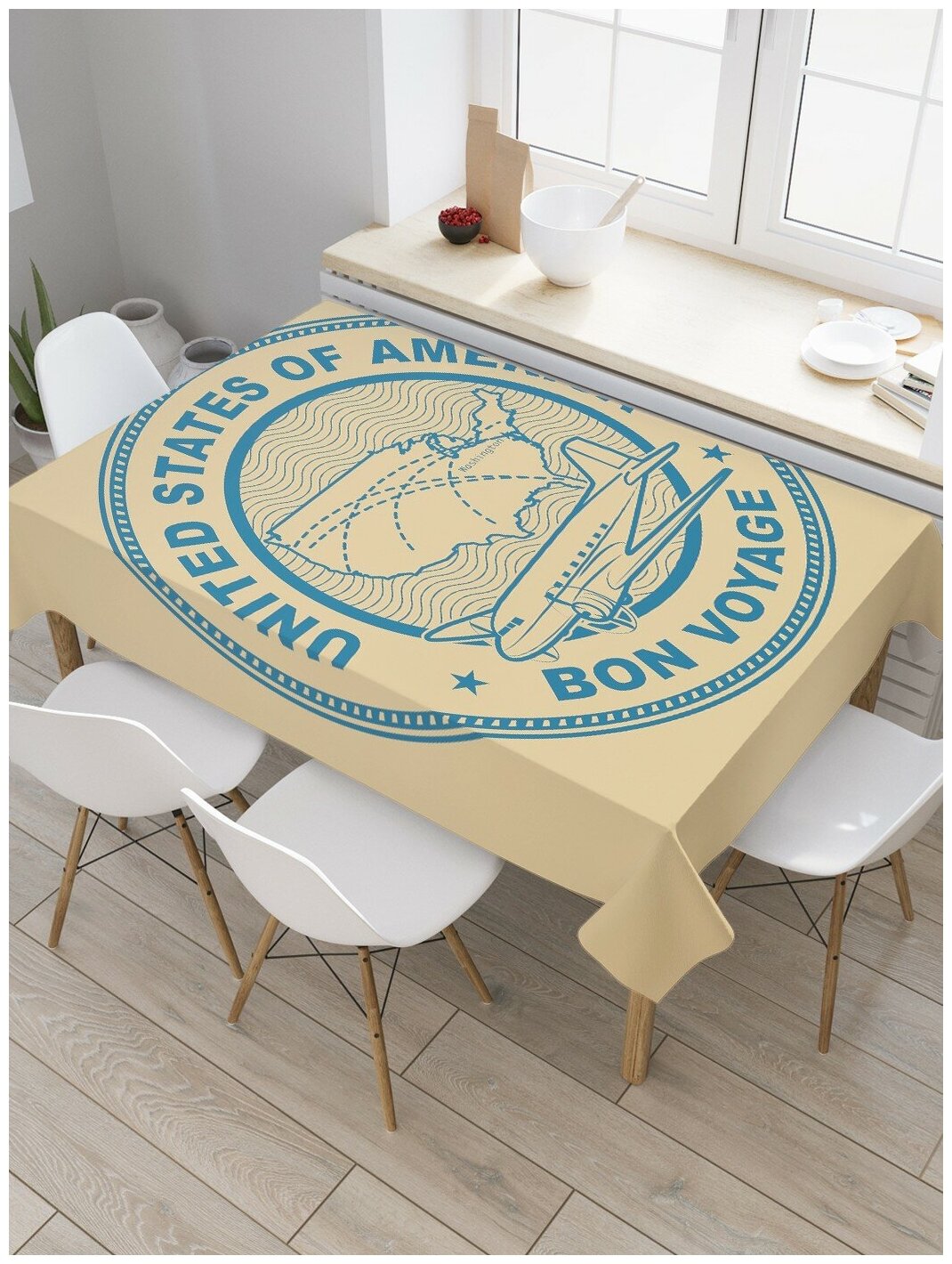 Скатерть прямоугольная JoyArty на кухонный стол "Путешествие по Америке" из оксфорда, 120x145 см