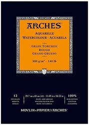 Arches Склейка для акварели, белый натуральный 300г/м2, 29,7x42см, 12л, Rough \ Torchon