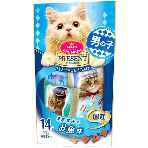 Хрустящее лакомство Japan Premium Pet PRESENT для избалованных котов на основе тихоокеанской рыбы, 42 г