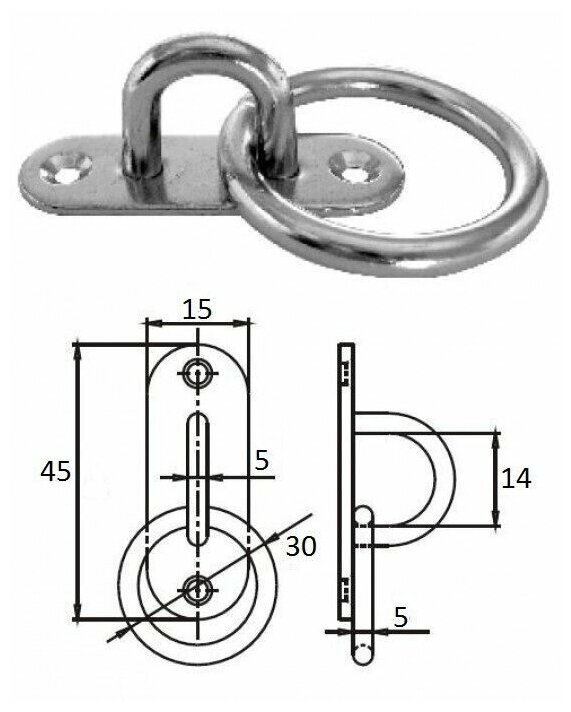 фото Планка овальная с проушиной и кольцом 5 мм AISI 304