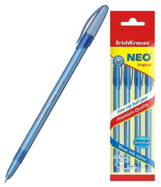 Ручка Erich Krause Neo Original шариковая синяя 0.7мм 4шт ErichKrause - фото №1