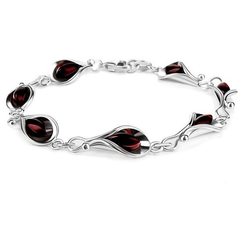 фото Amberholl женственный браслет из серебра и вишнёвого янтаря «калла»