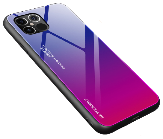 Чехол-бампер Чехол. ру для iPhone 12 Pro Max стеклянный из закаленного стекла с эффектом градиент зеркальный блестящий переливающийся фиолетовый